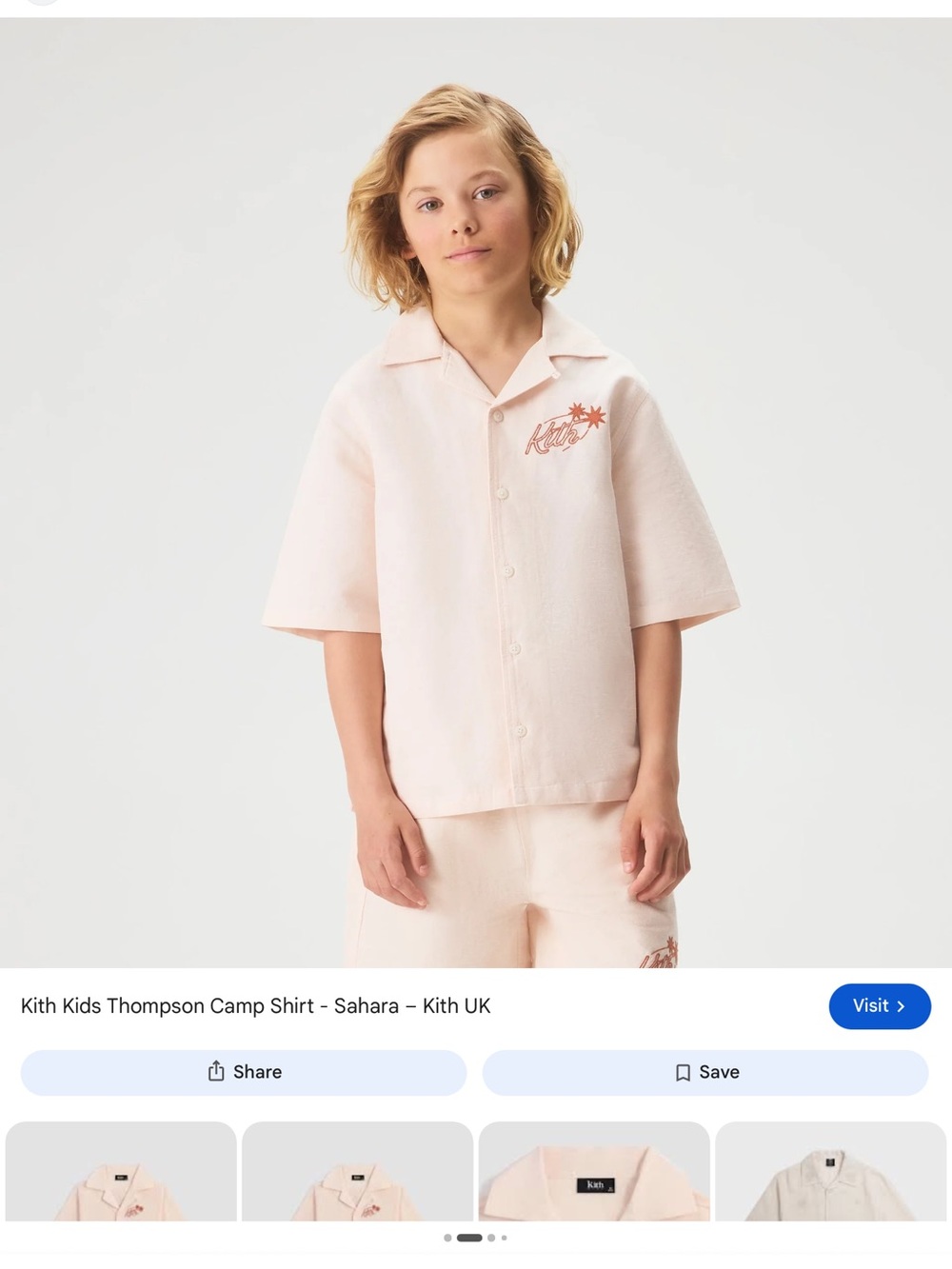 Kith Kids Thompson Camp Shirt and shorts set in Pale Pink with Coral Logo